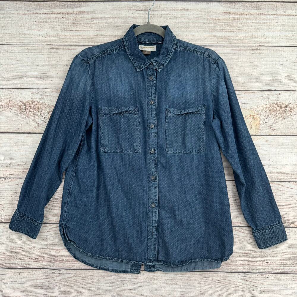 Pilcro‎ Anthropologie Dotted Denim Split Back Button Down Shirt Womens SP Blue